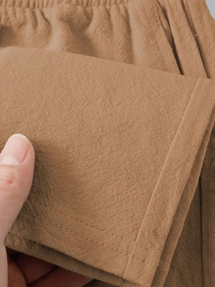 Pantalones casuales sueltos de lino negro tejido, adecuados para primavera/otoño/verano