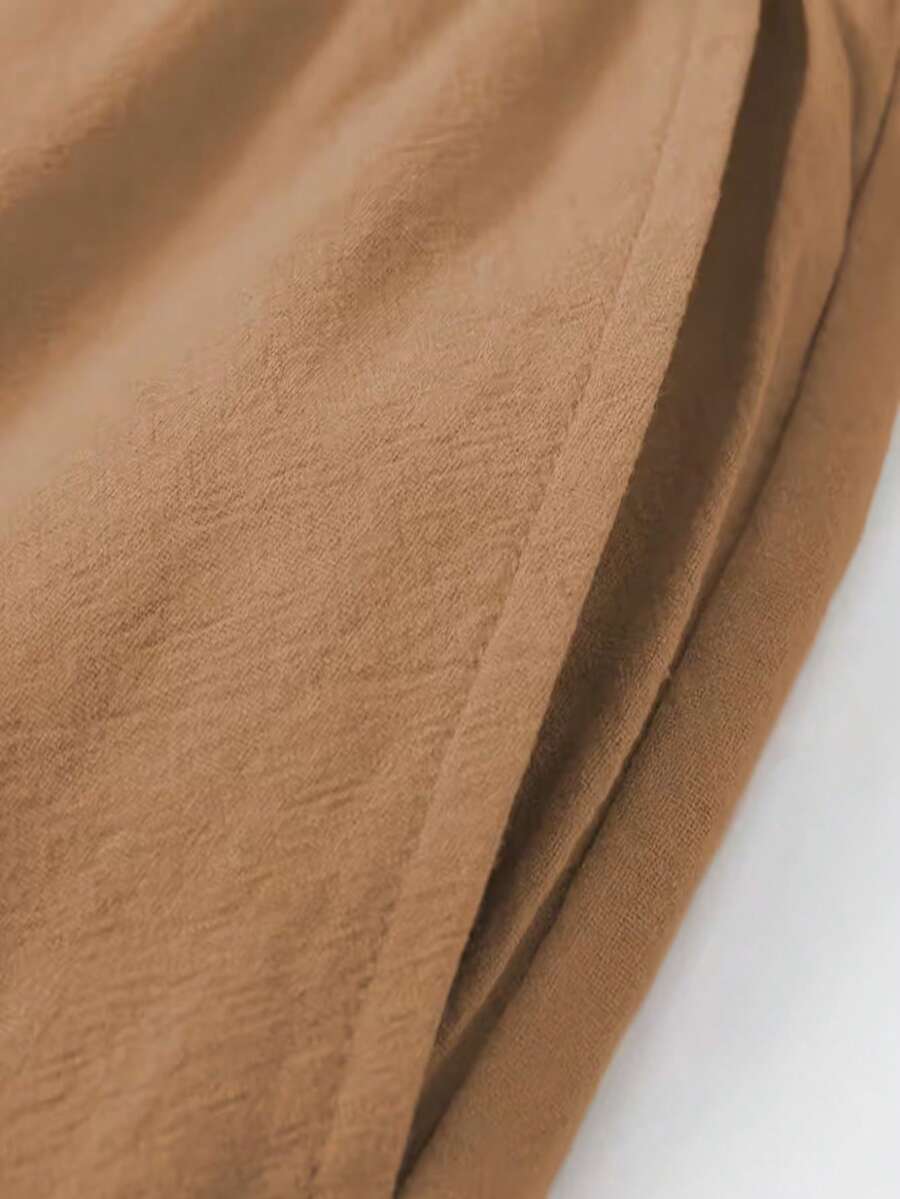 Pantalones casuales sueltos de lino negro tejido, adecuados para primavera/otoño/verano
