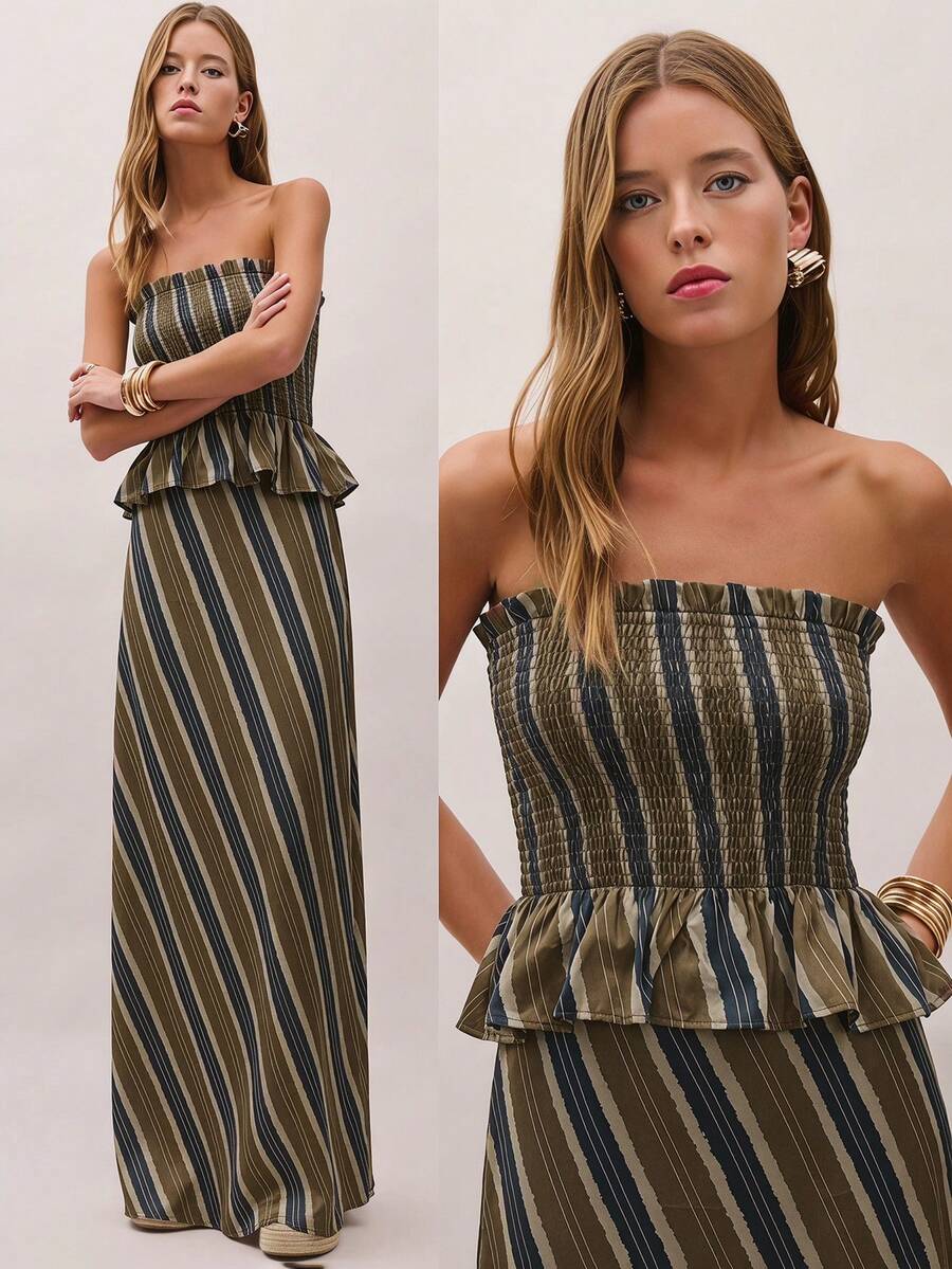 Bimba Conjunto de dos piezas con rayas y fruncido