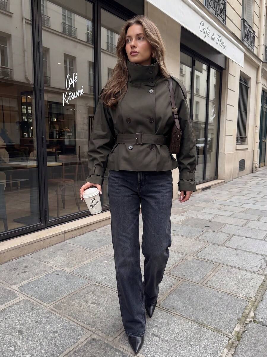 Abrigo bimba elegante de estilo urbano con botones delanteros y bolsillos