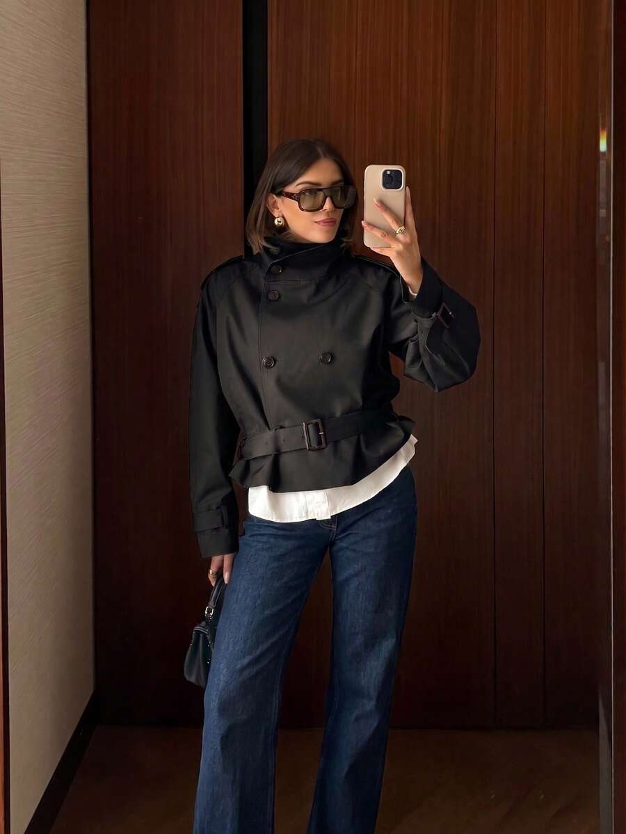 Abrigo bimba elegante de estilo urbano con botones delanteros y bolsillos