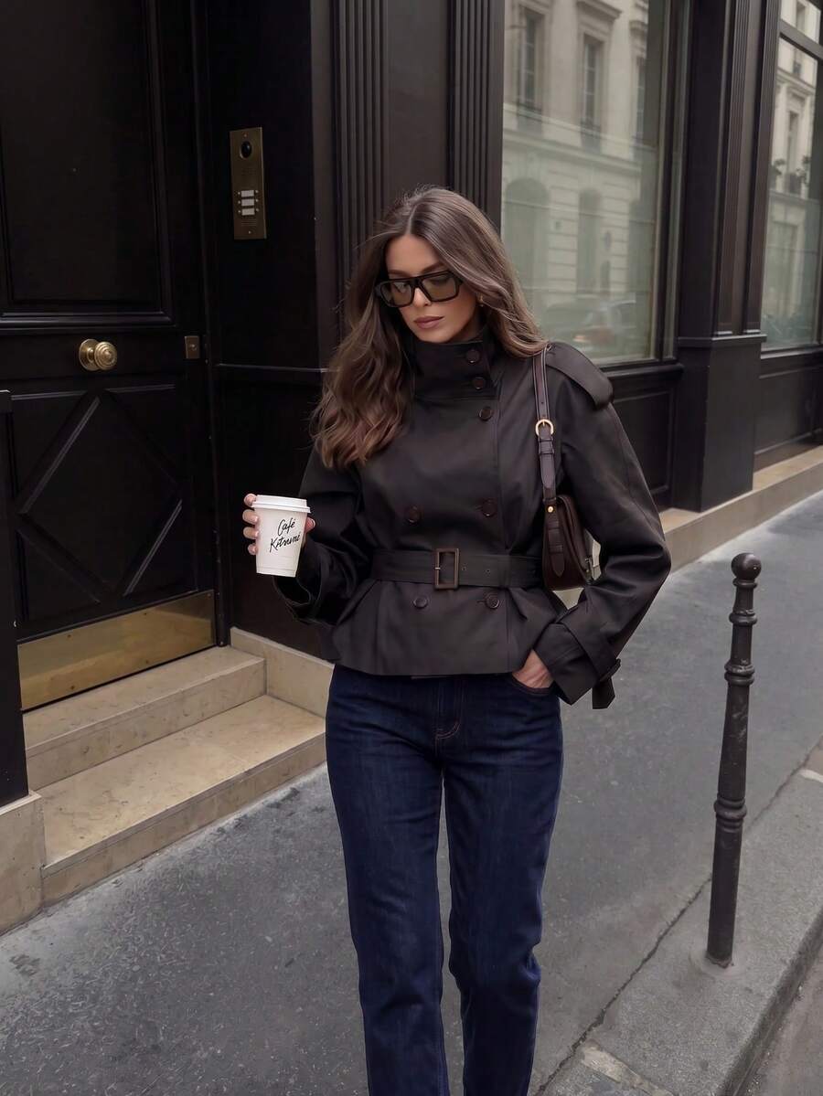 Abrigo bimba elegante de estilo urbano con botones delanteros y bolsillos