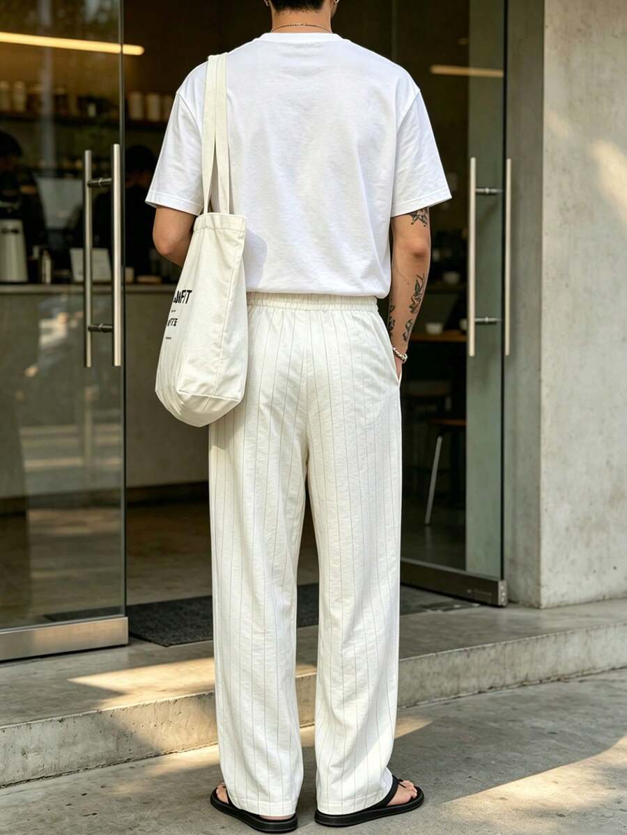Pantalones casuales sueltos de lino negro tejido, adecuados para primavera/otoño/verano