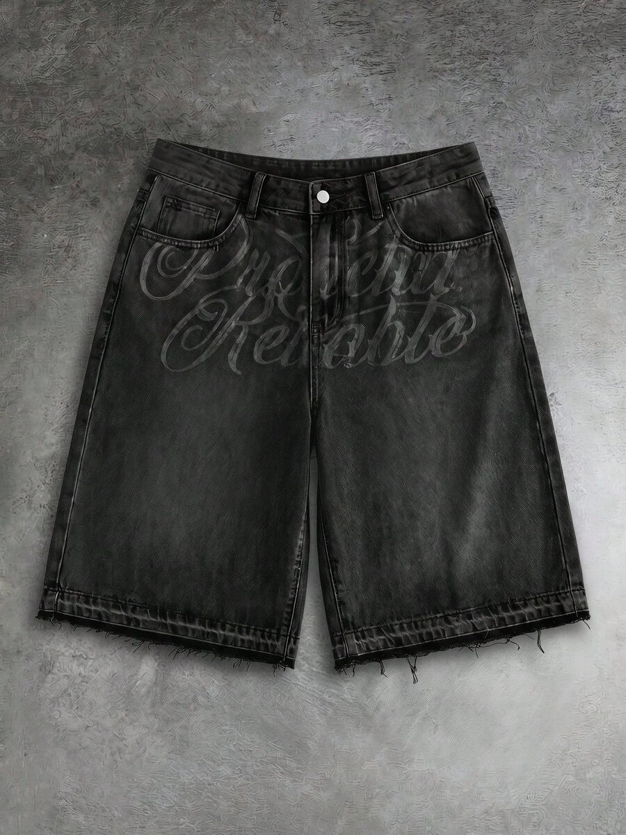Pantalones cortos de mezclilla lavada con bordado para hombres