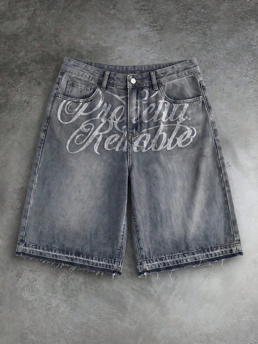 Pantalones cortos de mezclilla lavada con bordado para hombres