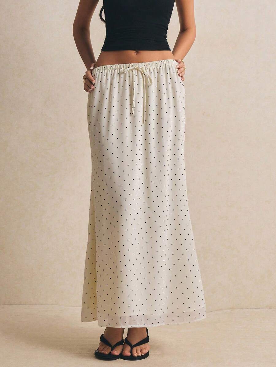Falda de mujer, falda larga tipo maxi, con lazo a la cintura