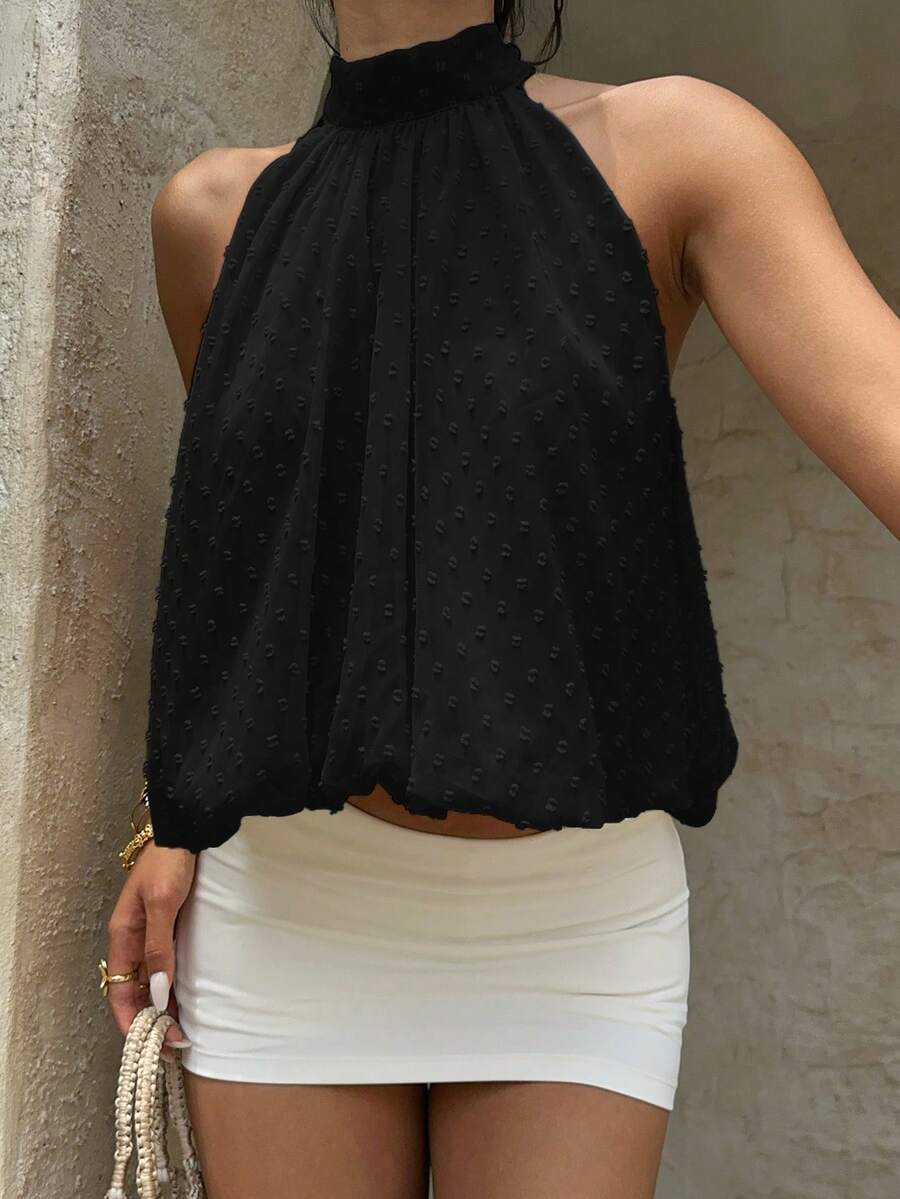 Blusa de verano casual de mujer con estampado de lunares y escote halter