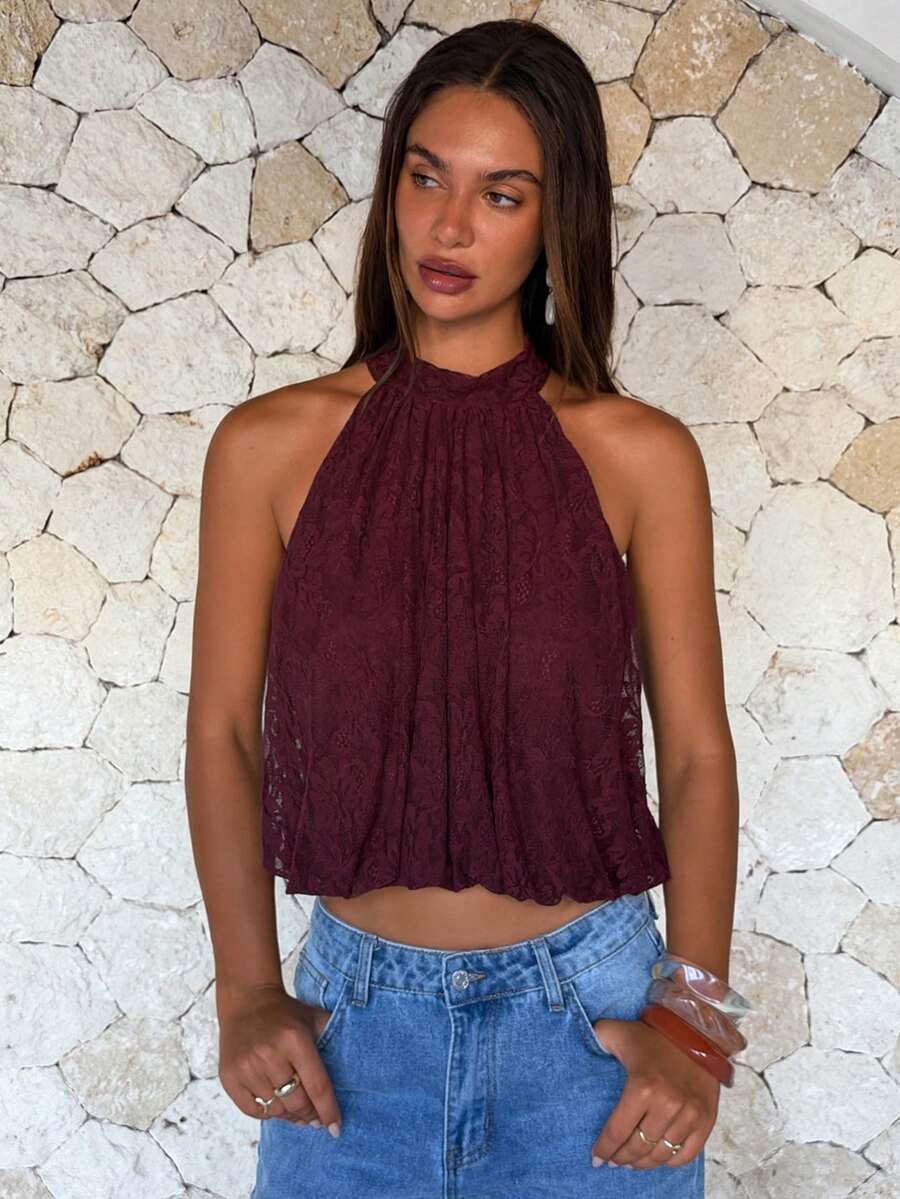 Blusa de verano casual de mujer con estampado de lunares y escote halter