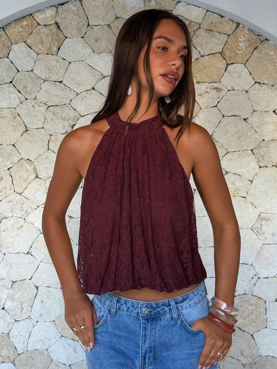 Blusa de verano casual de mujer con estampado de lunares y escote halter