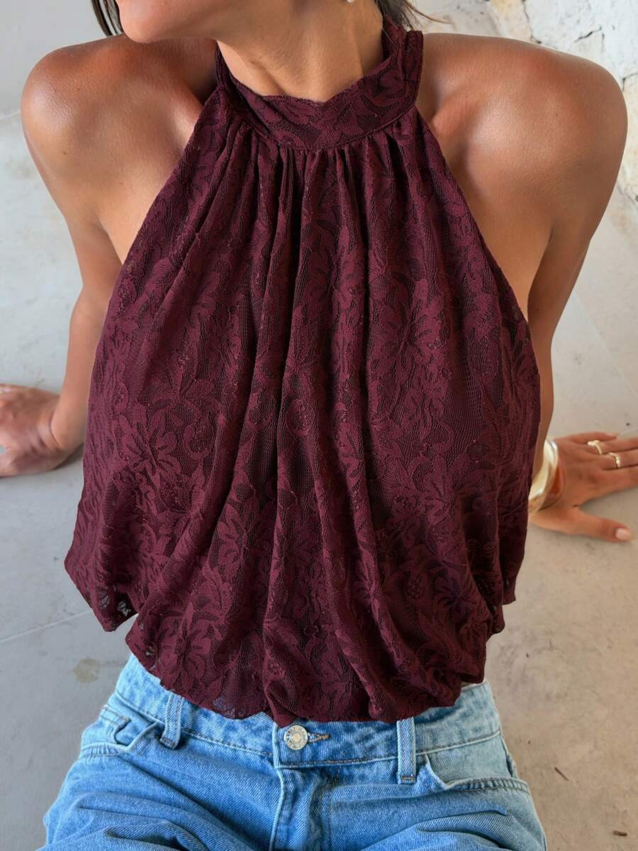 Blusa de verano casual de mujer con estampado de lunares y escote halter