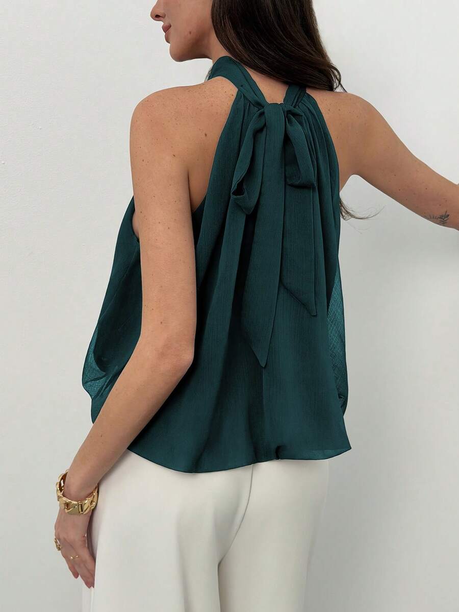 Blusa de verano casual de mujer con estampado de lunares y escote halter