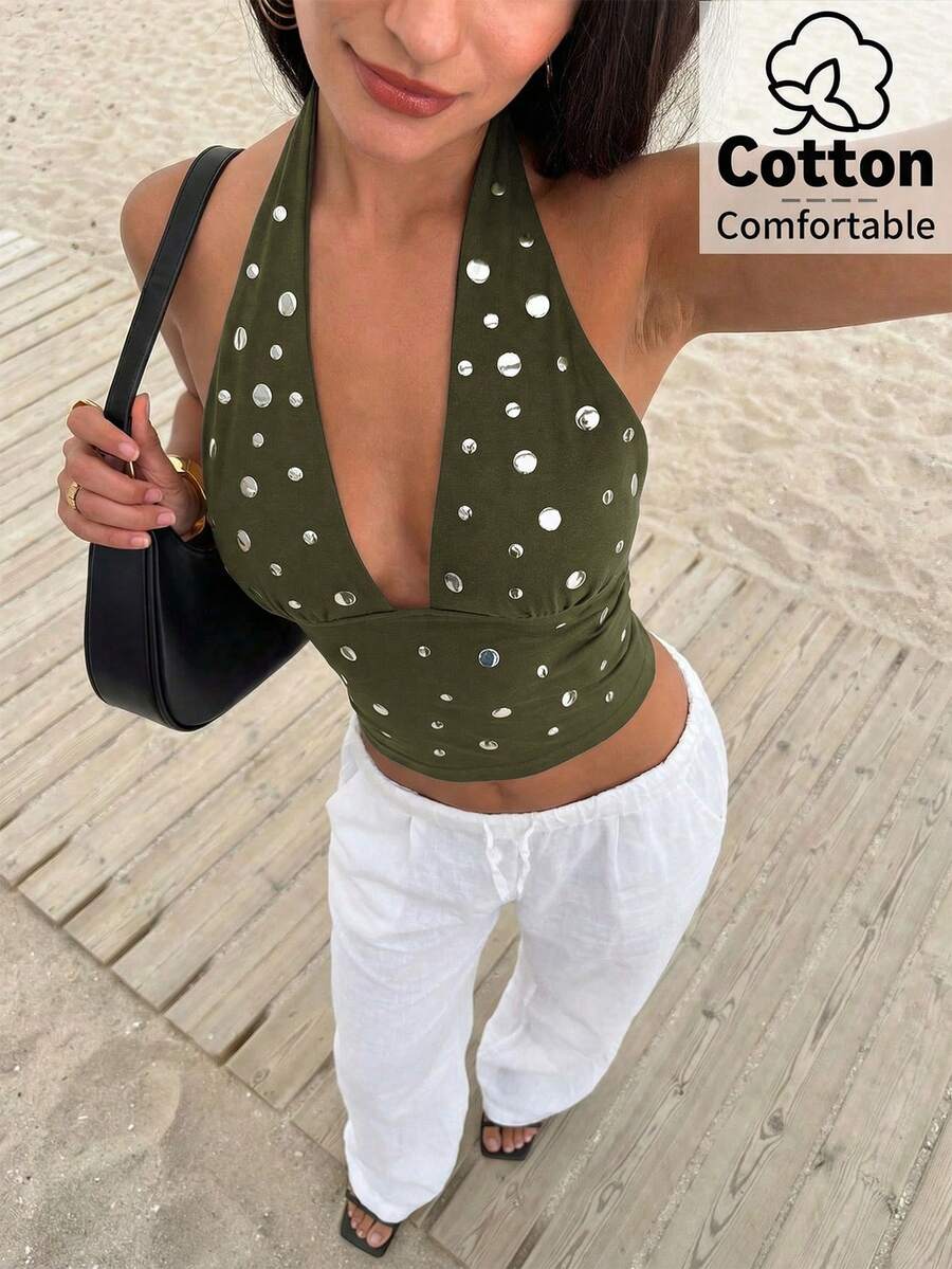 Top de mujer con escote en V profundo y espalda descubierta