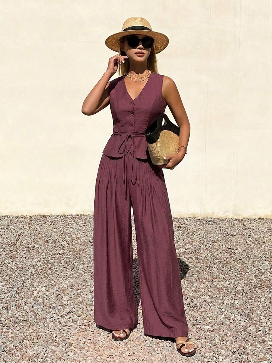 Conjunto de 2 piezas para mujer con top sin mangas