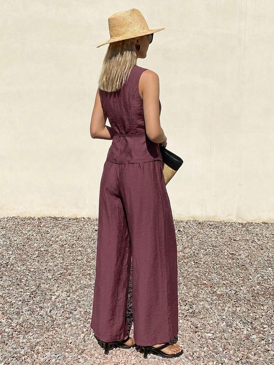 Conjunto de 2 piezas para mujer con top sin mangas