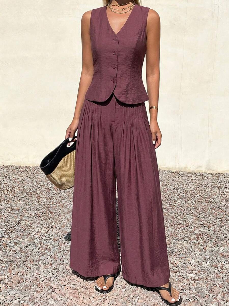 Conjunto de 2 piezas para mujer con top sin mangas