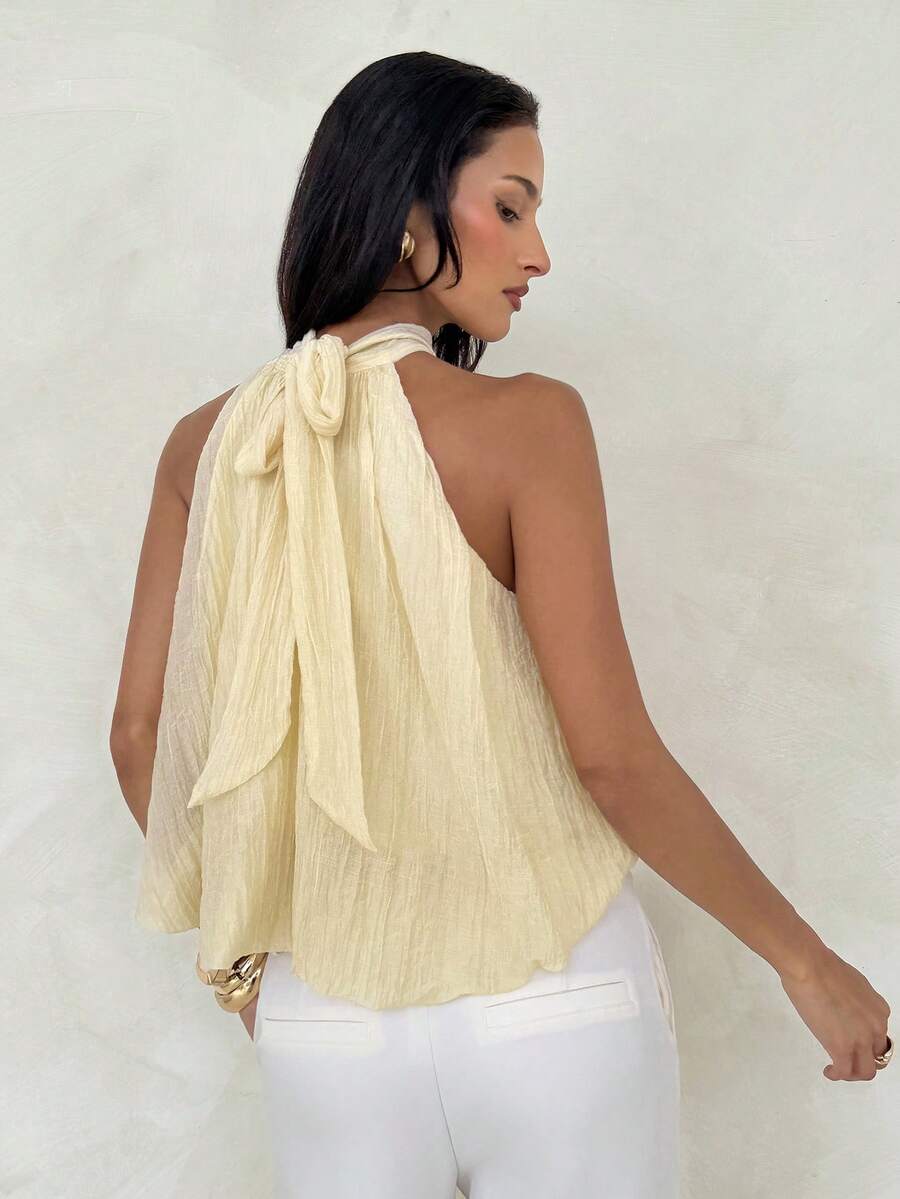 Blusa de verano casual de mujer con estampado de lunares y escote halter