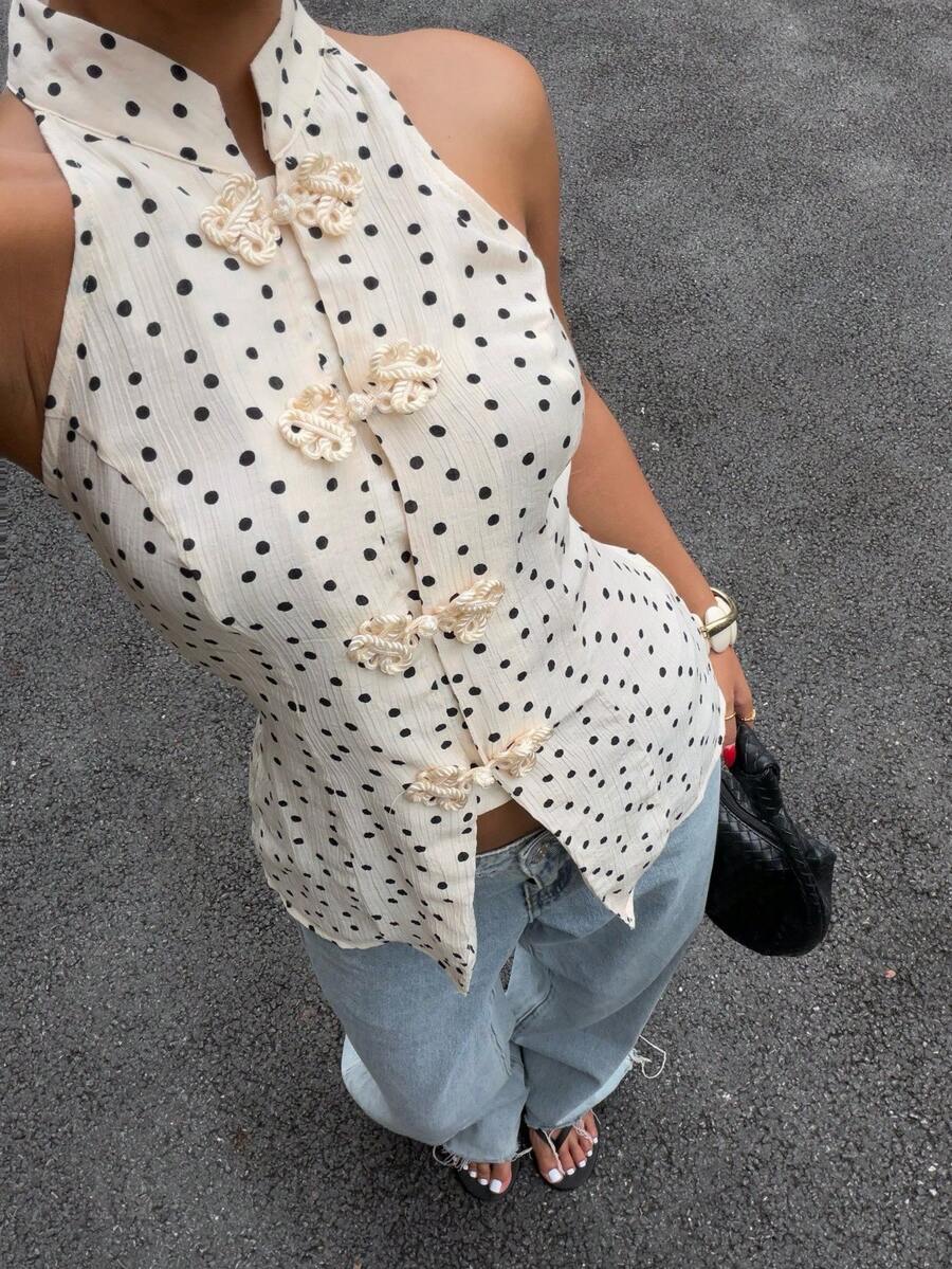 Top sin mangas con botones de estilo chino
