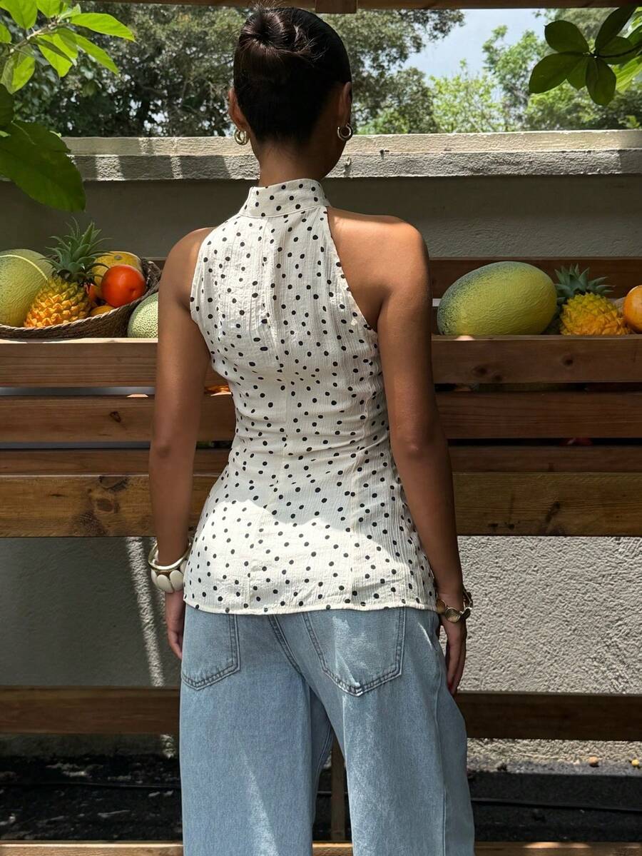 Top sin mangas con botones de estilo chino