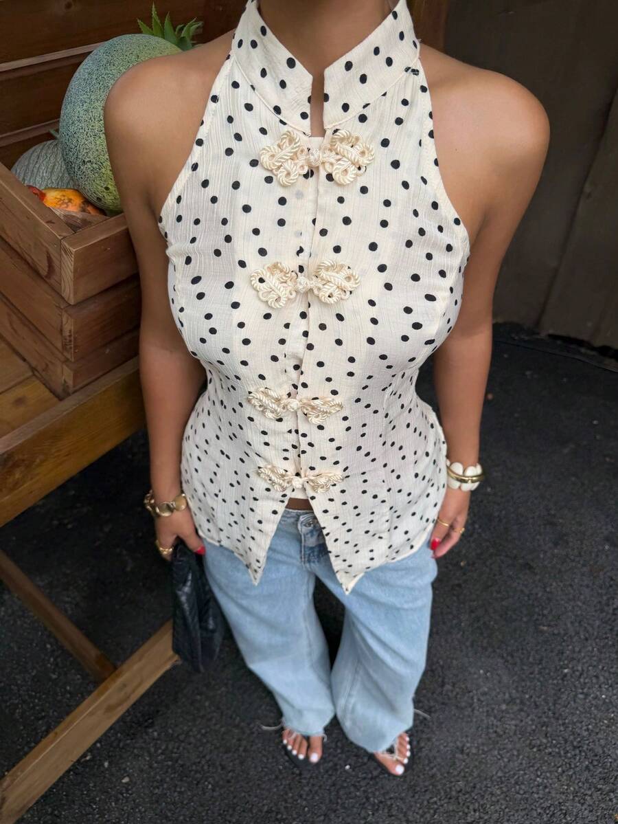 Top sin mangas con botones de estilo chino