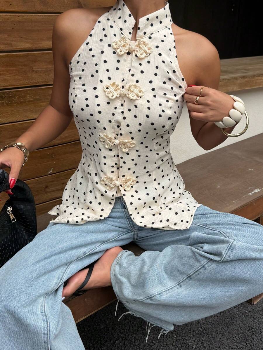 Top sin mangas con botones de estilo chino