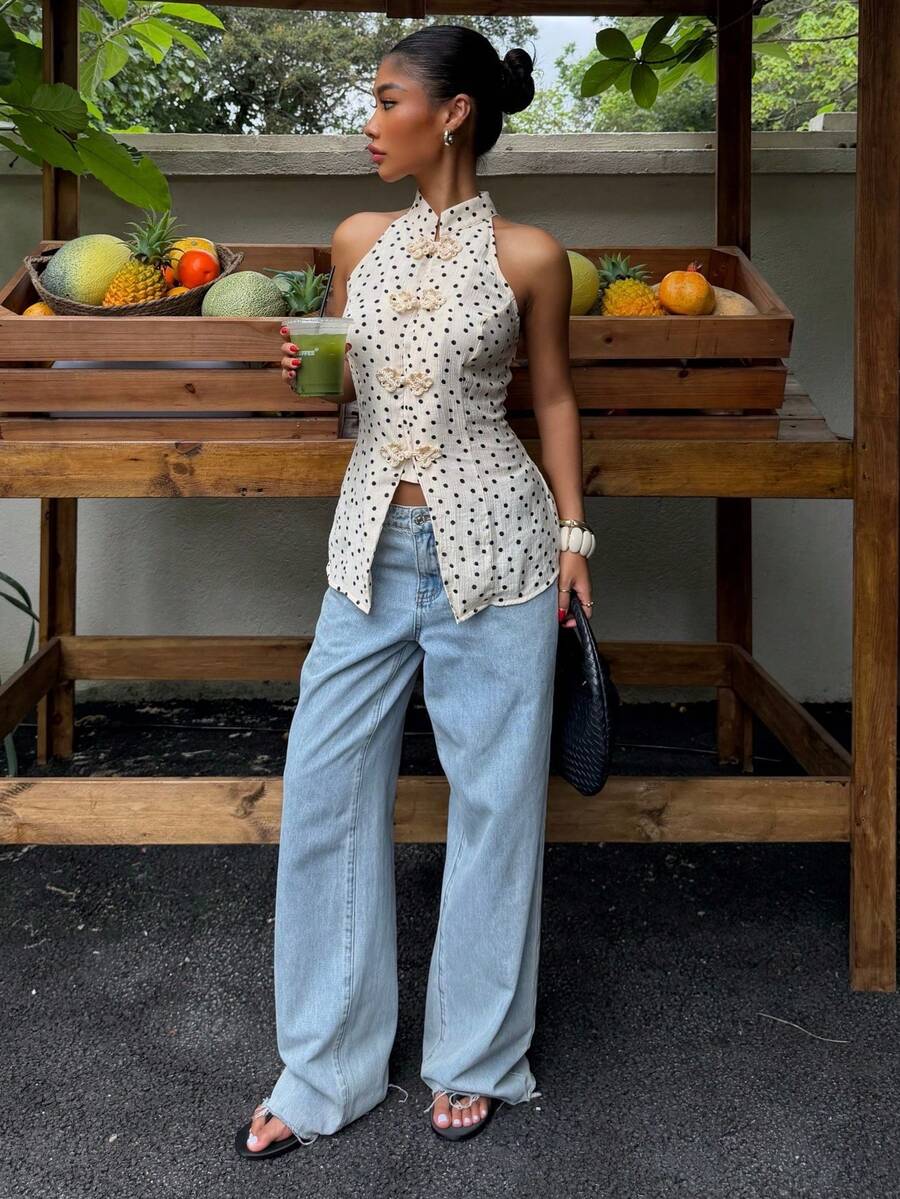 Top sin mangas con botones de estilo chino