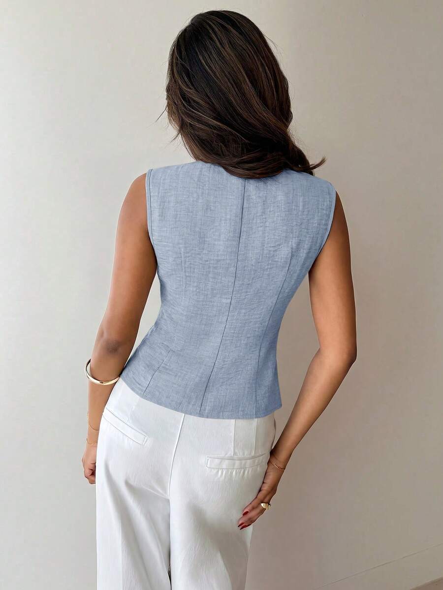 Nueva blusa minimalista de moda con cuello en V asimétrico