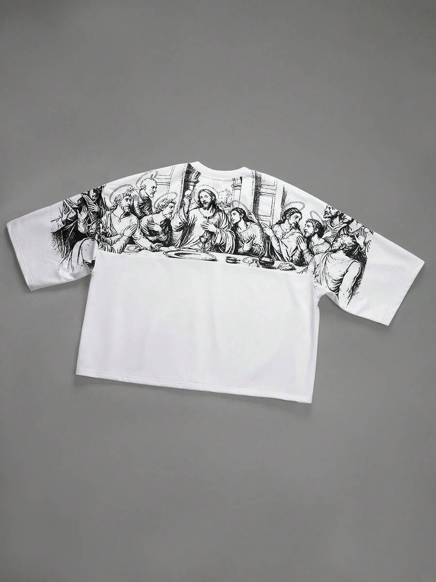 Camiseta suelta de hombro caído con estampado de letras casual para hombre