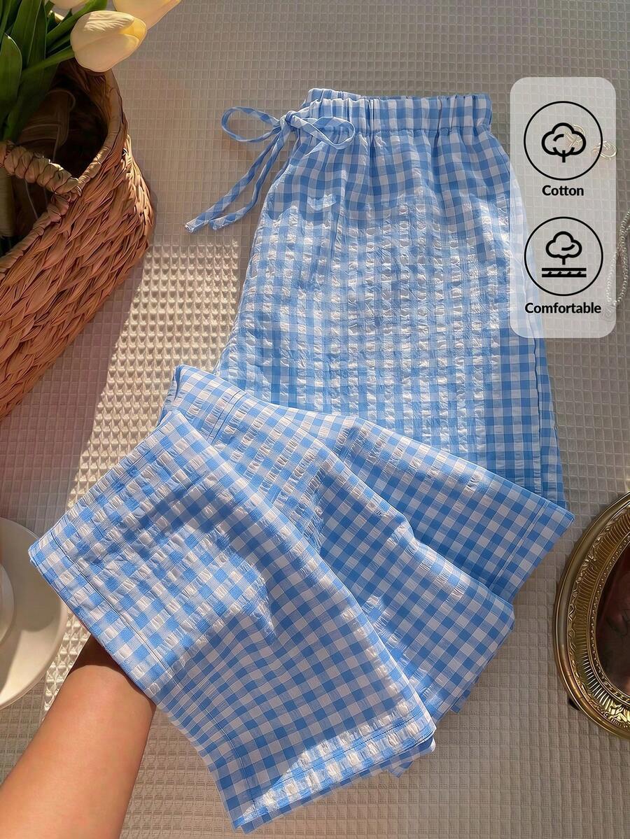 Pantalones casuales con estampado a cuadros para mujer.