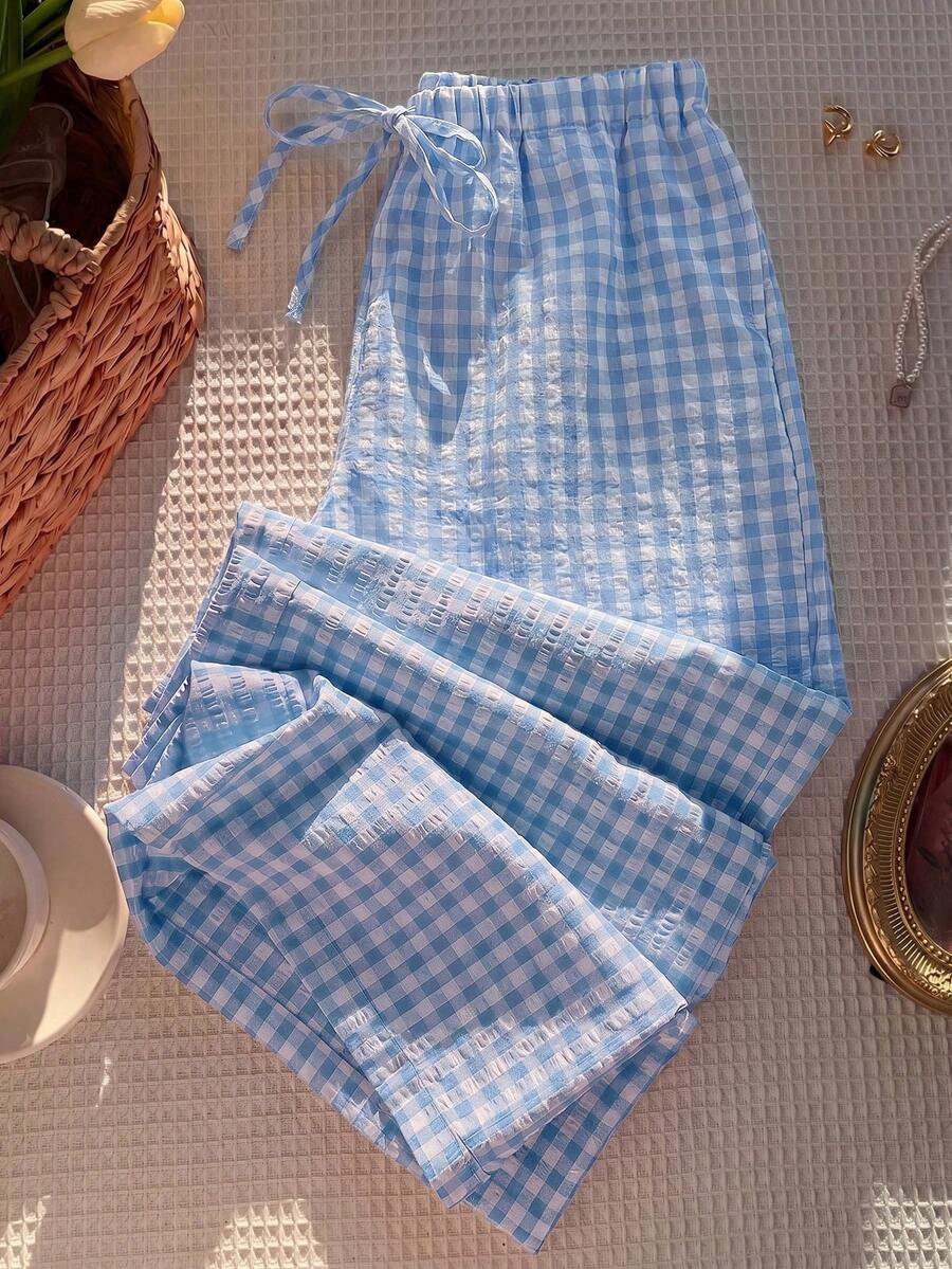 Pantalones casuales con estampado a cuadros para mujer.