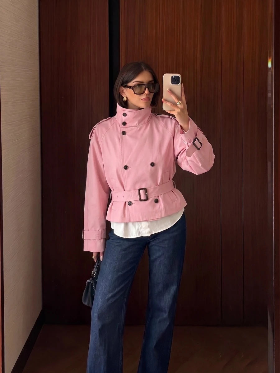 Abrigo bimba elegante de estilo urbano con botones delanteros y bolsillos