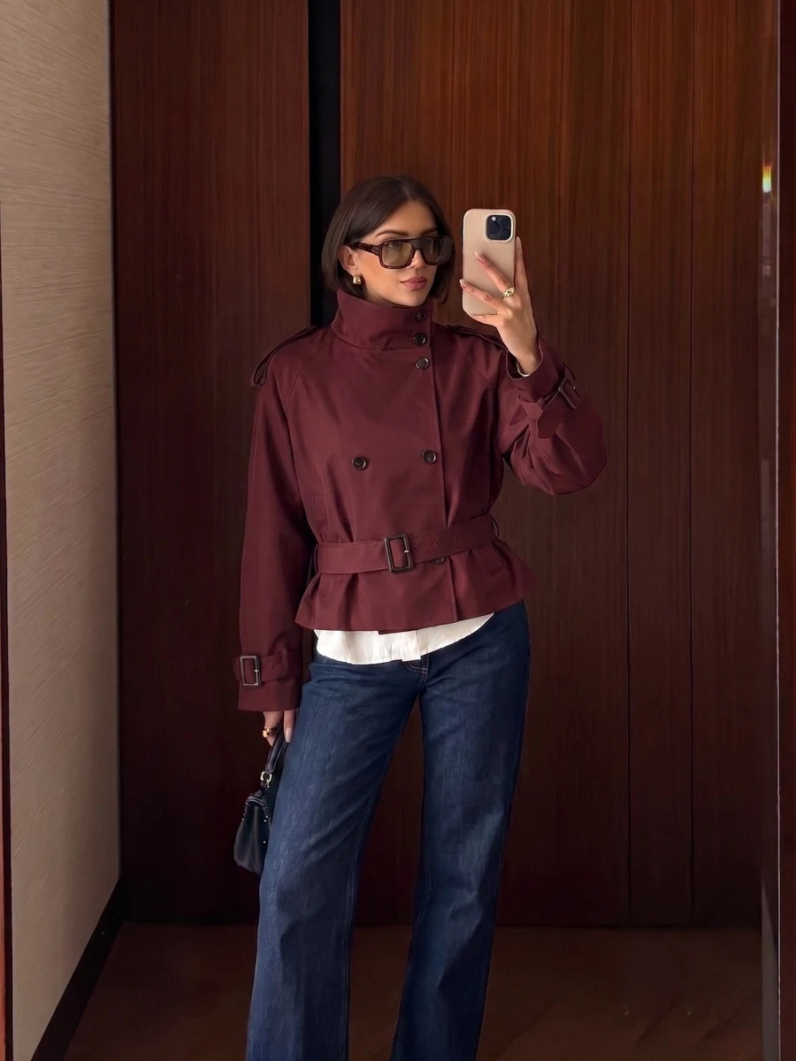Abrigo bimba elegante de estilo urbano con botones delanteros y bolsillos