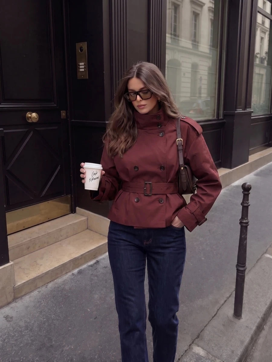 Abrigo bimba elegante de estilo urbano con botones delanteros y bolsillos