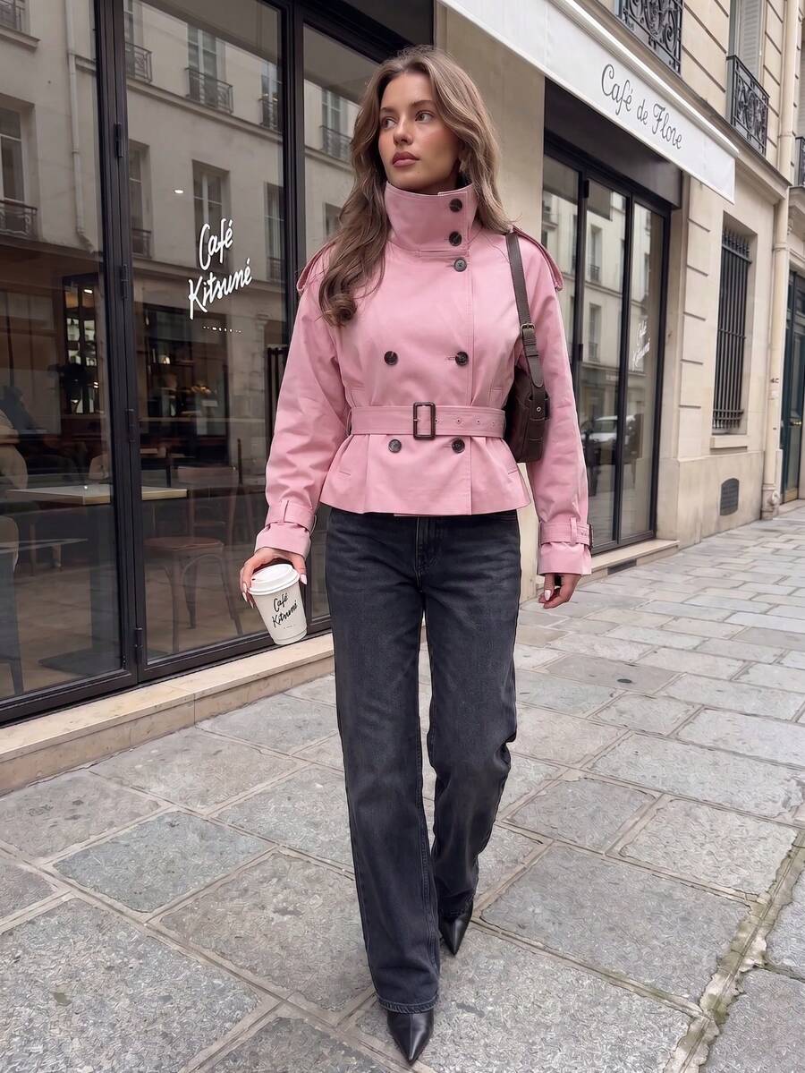 Abrigo bimba elegante de estilo urbano con botones delanteros y bolsillos