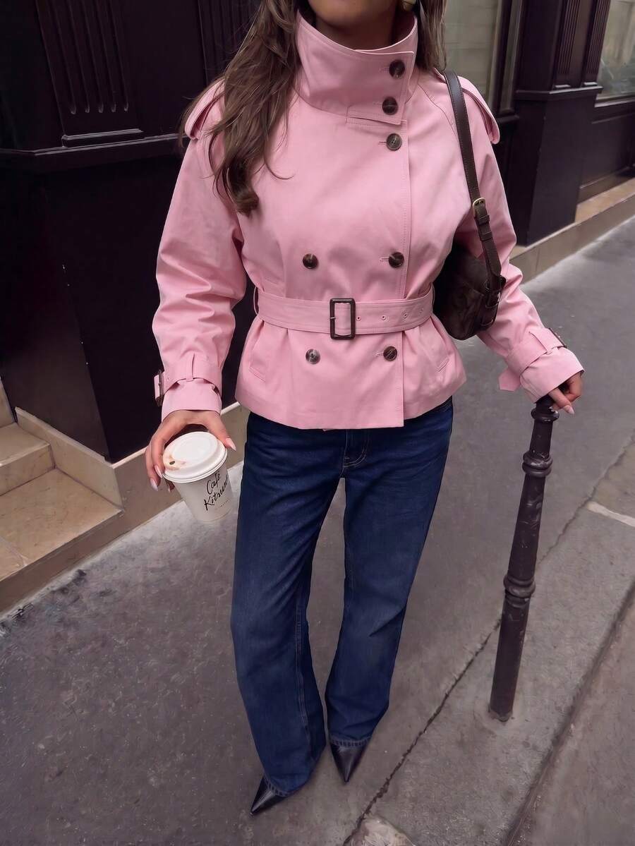 Abrigo bimba elegante de estilo urbano con botones delanteros y bolsillos