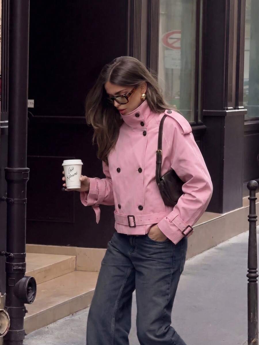 Abrigo bimba elegante de estilo urbano con botones delanteros y bolsillos
