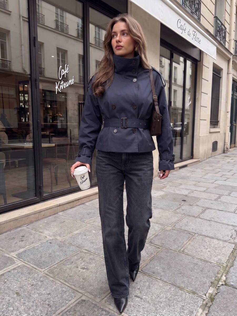 Abrigo bimba elegante de estilo urbano con botones delanteros y bolsillos