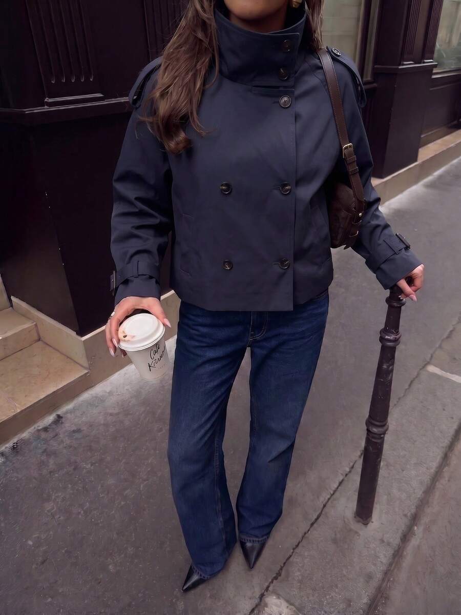 Abrigo bimba elegante de estilo urbano con botones delanteros y bolsillos