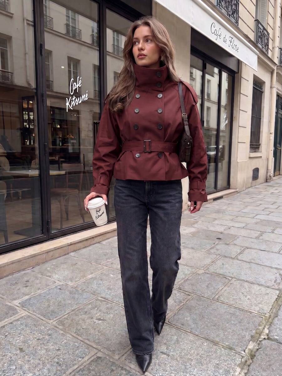 Abrigo bimba elegante de estilo urbano con botones delanteros y bolsillos