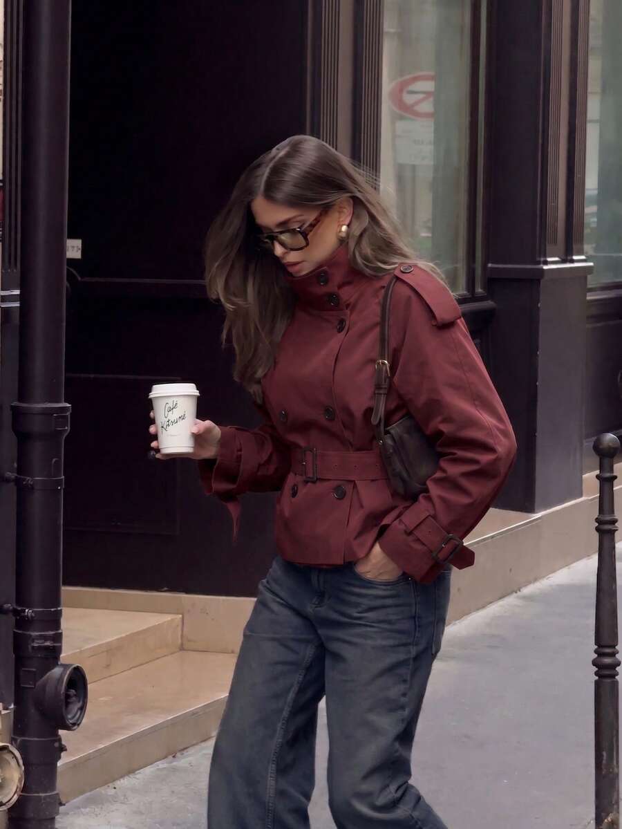 Abrigo bimba elegante de estilo urbano con botones delanteros y bolsillos
