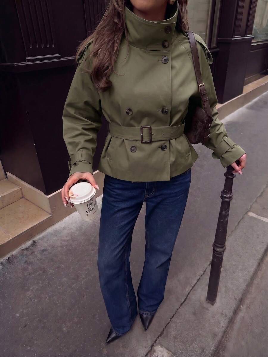 Abrigo bimba elegante de estilo urbano con botones delanteros y bolsillos
