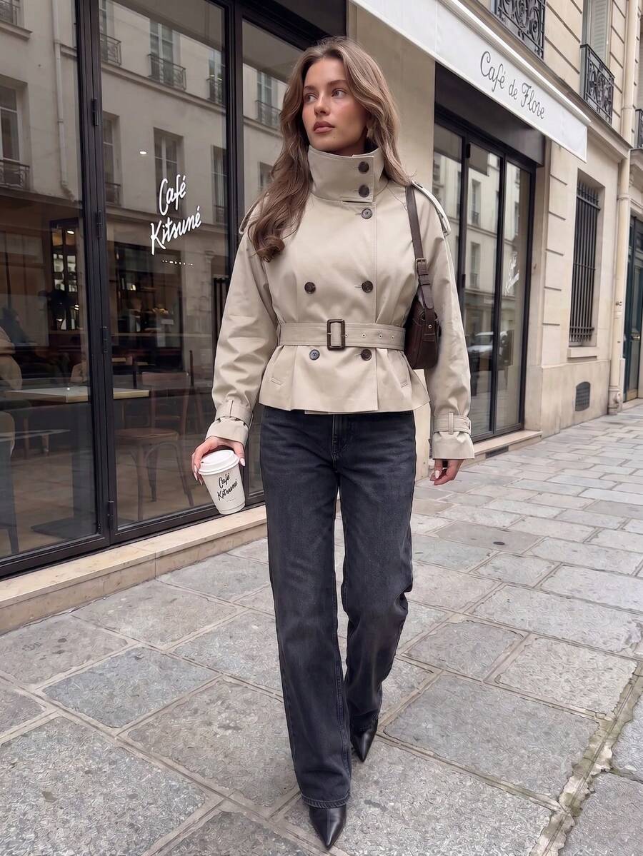 Abrigo bimba elegante de estilo urbano con botones delanteros y bolsillos