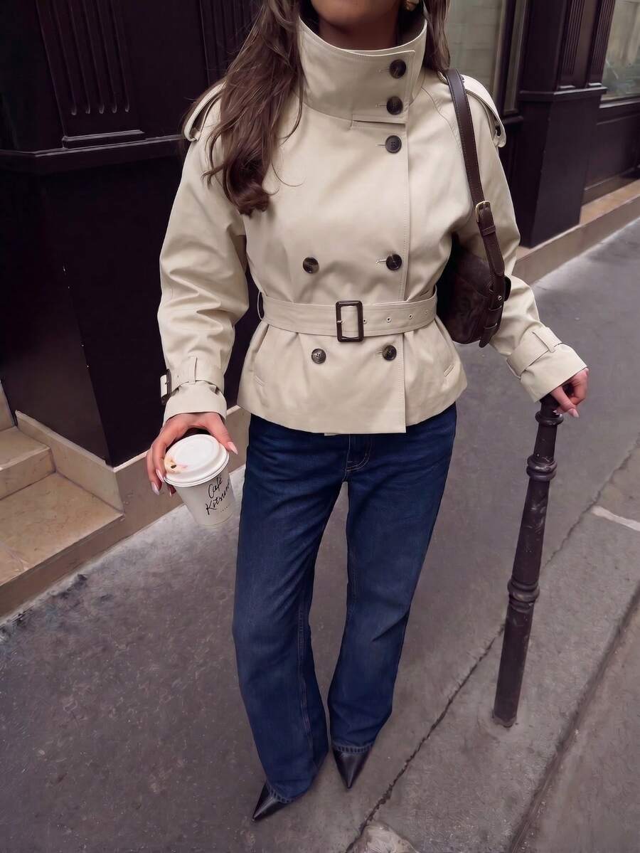 Abrigo bimba elegante de estilo urbano con botones delanteros y bolsillos