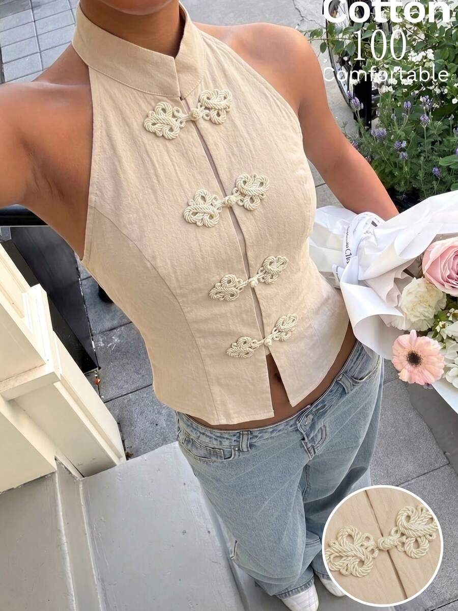 Top sin mangas con botones de estilo chino