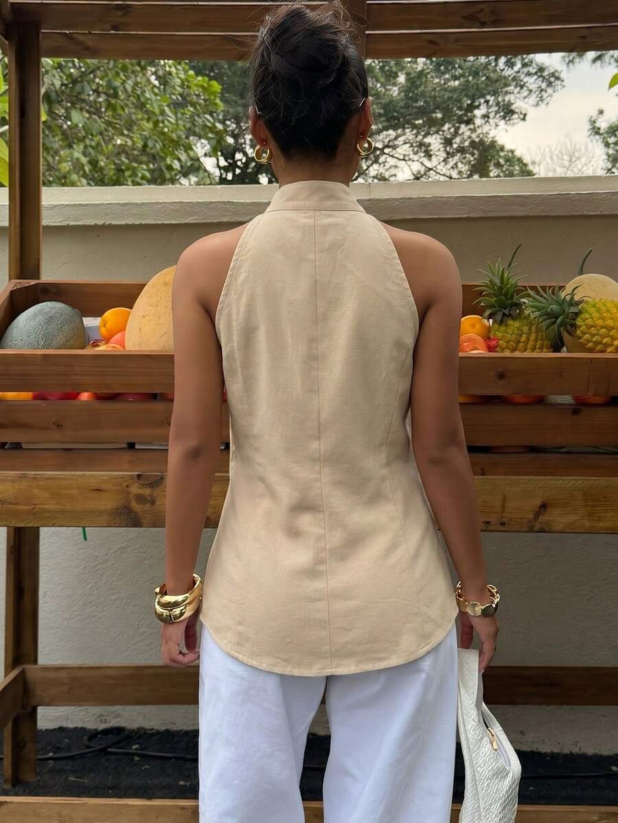 Top sin mangas con botones de estilo chino