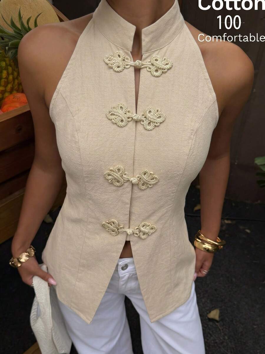 Top sin mangas con botones de estilo chino
