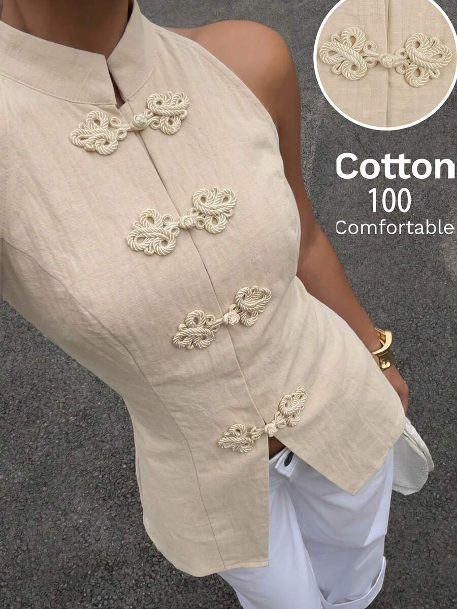 Top sin mangas con botones de estilo chino