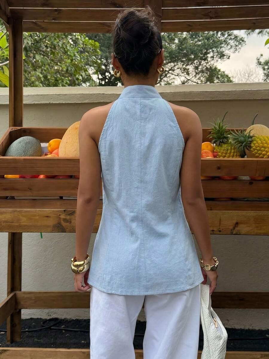 Top sin mangas con botones de estilo chino