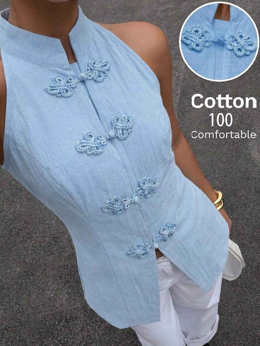 Top sin mangas con botones de estilo chino