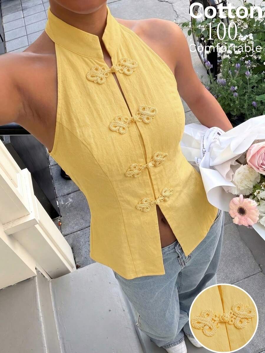 Top sin mangas con botones de estilo chino