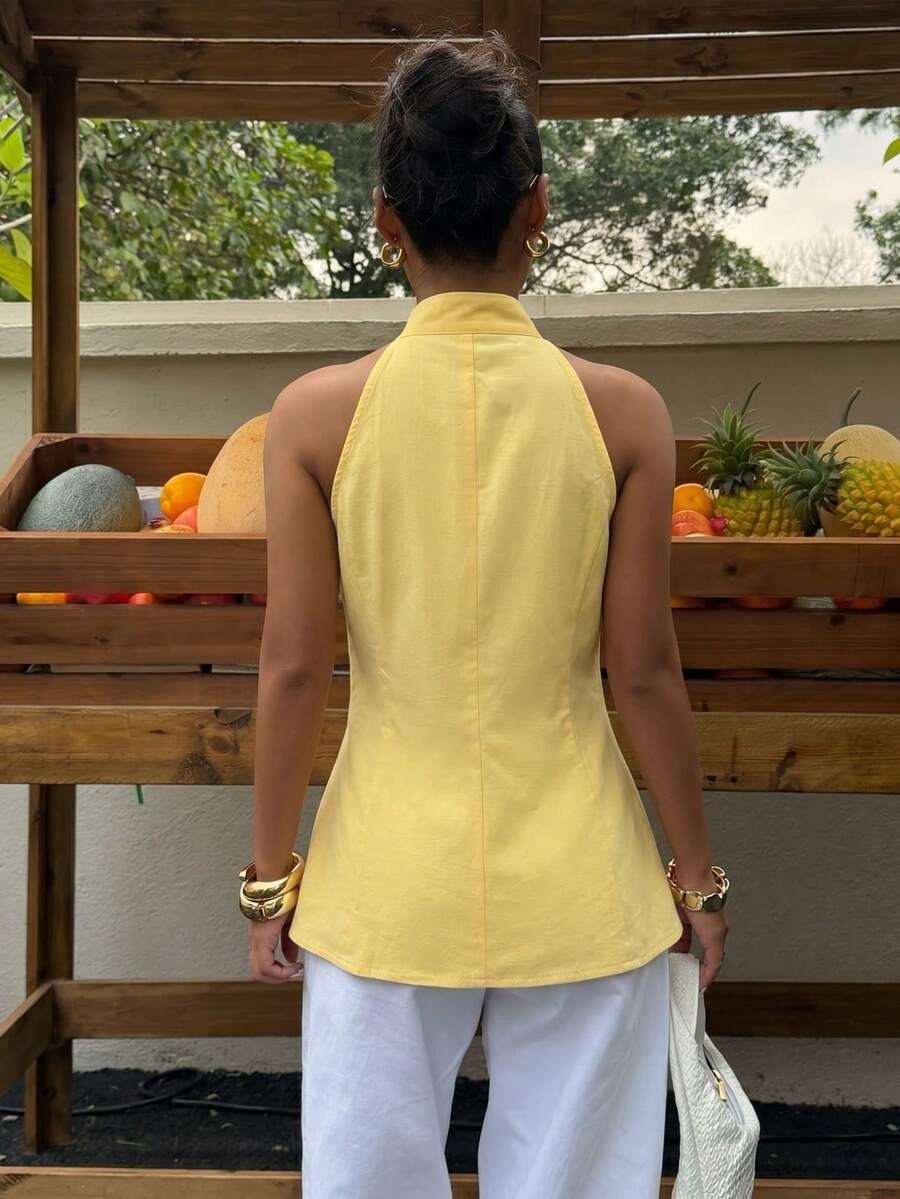 Top sin mangas con botones de estilo chino